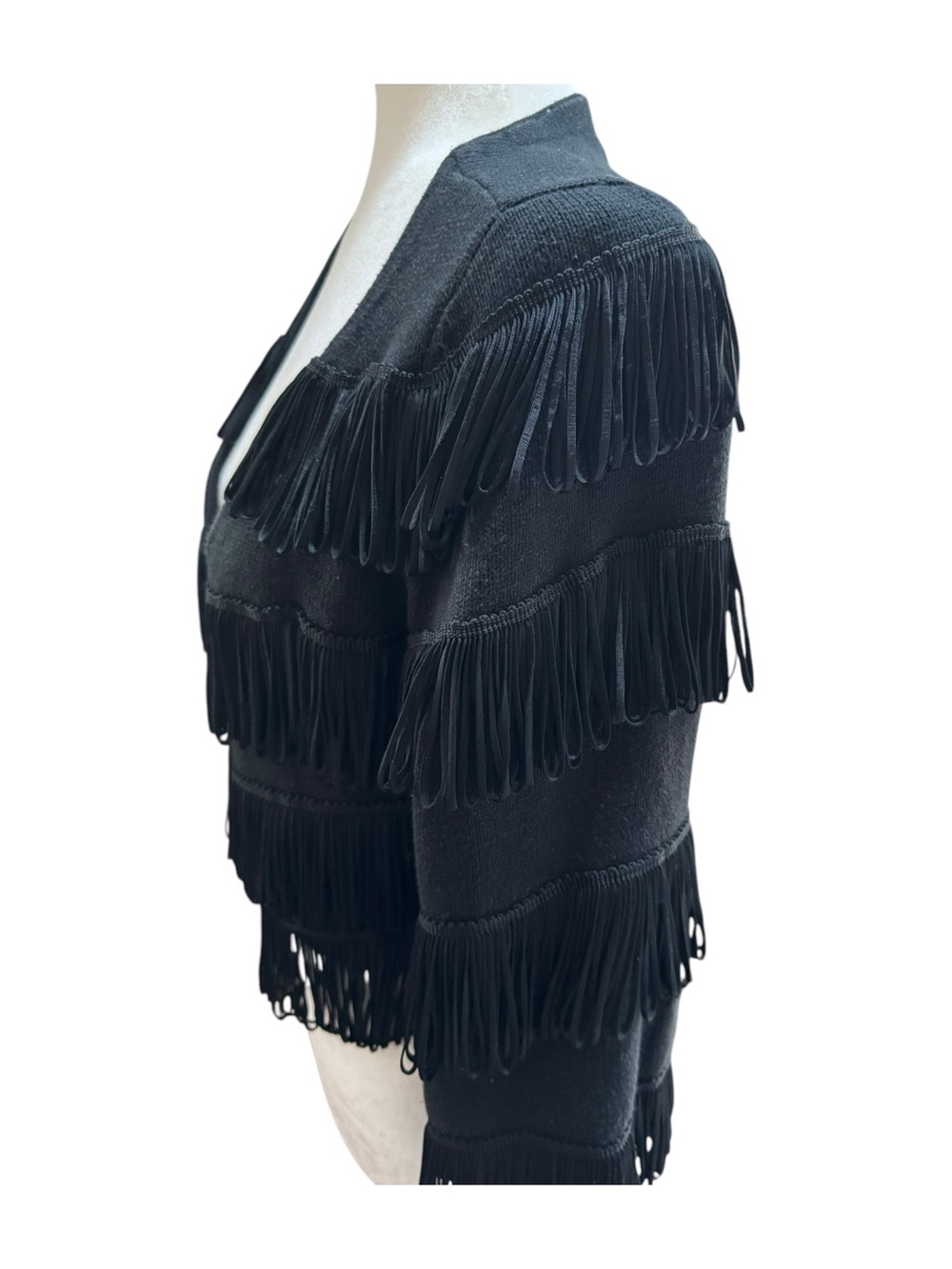 INC Black Fringe Open-Front Women's Sweater